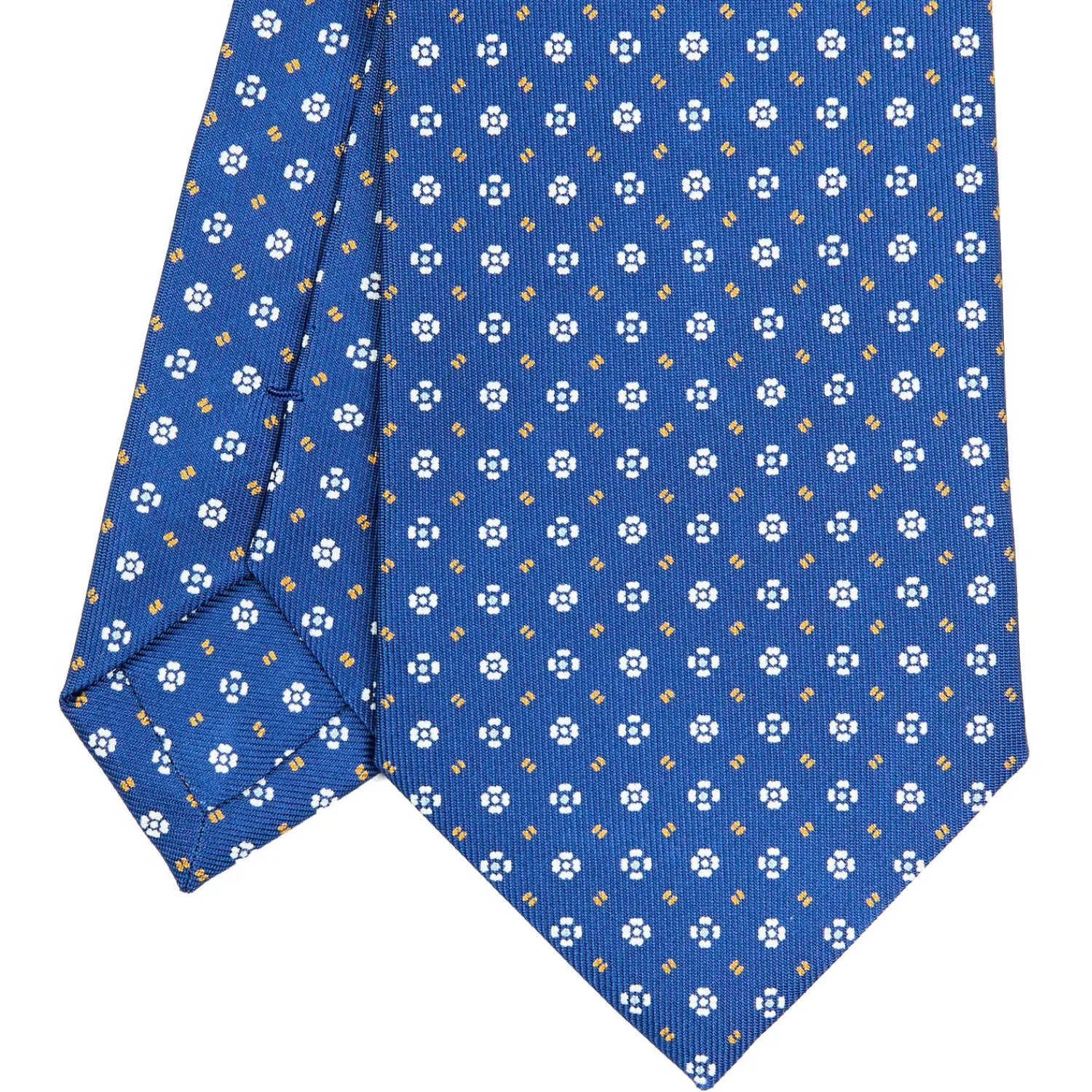 E.Marinella CRAVATTE|Cravatte In Seta Stampata|CRAVATTA SARTORIALE CLASSICA IN SETA BLU Microfantasia fiore