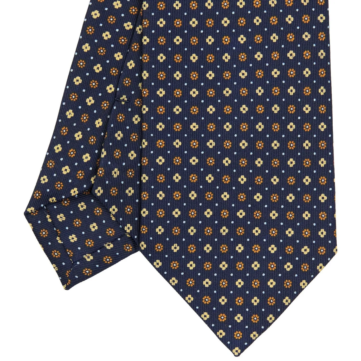 E.Marinella CRAVATTE|Cravatte In Seta Stampata|CRAVATTA SARTORIALE CLASSICA IN SETA BLU SCURO Microfantasia fiore