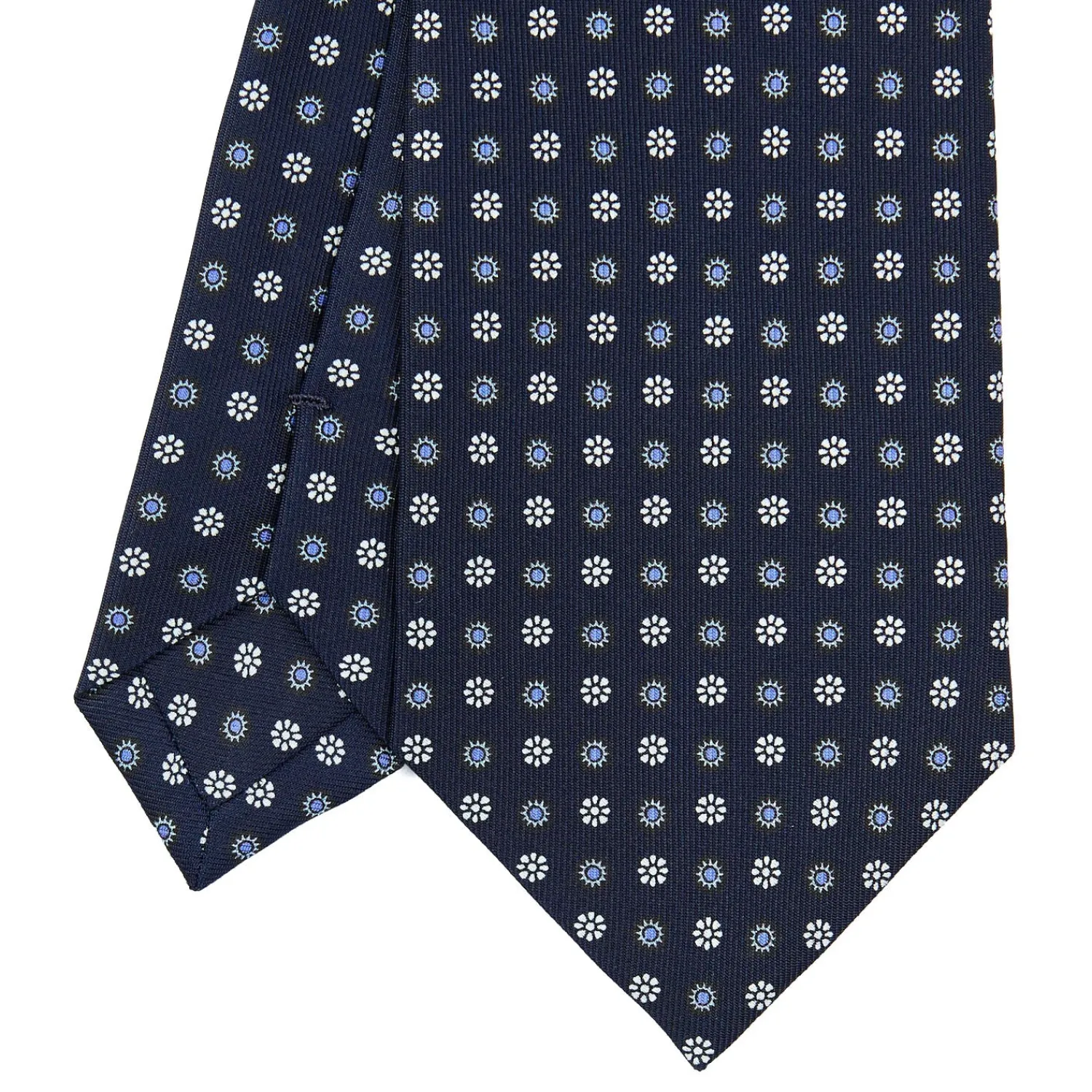 E.Marinella CRAVATTE|Cravatte In Seta Stampata|CRAVATTA SARTORIALE CLASSICA IN SETA BLU SCURO Microfantasia fiore