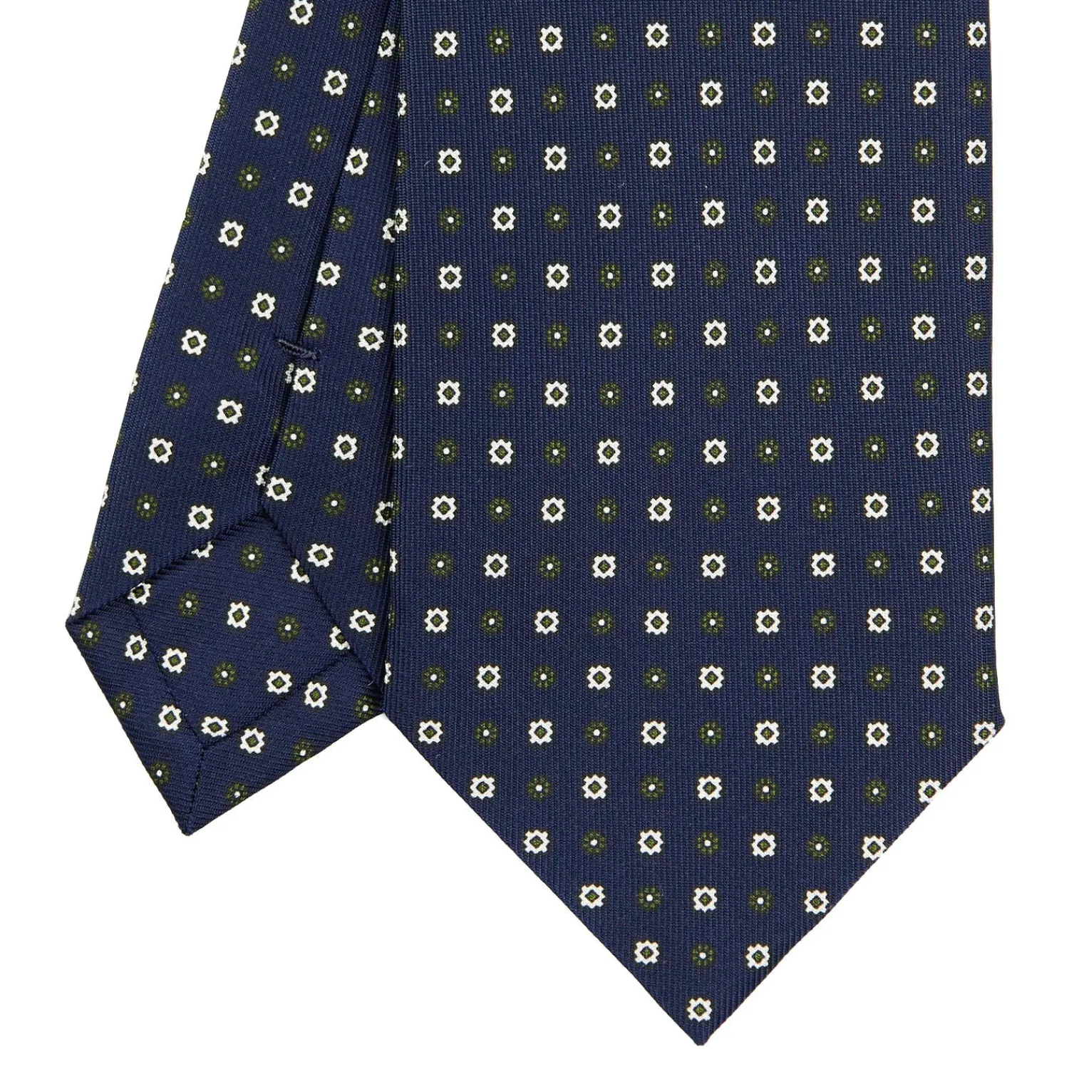 E.Marinella CRAVATTE|Cravatte In Seta Stampata|CRAVATTA SARTORIALE CLASSICA IN SETA BLU SCURO Microfantasia fiore