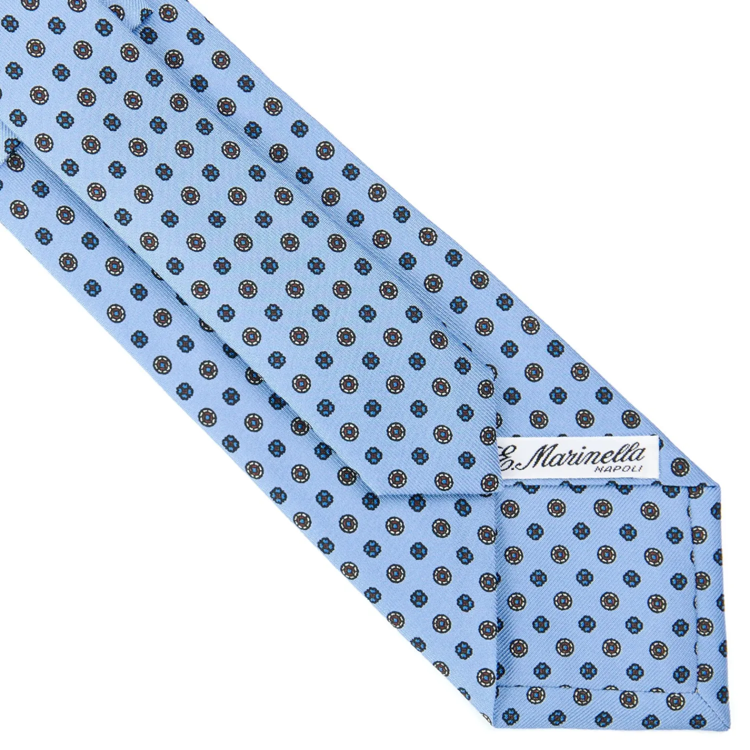 E.Marinella CRAVATTE|Cravatte In Seta Stampata|CRAVATTA SARTORIALE CLASSICA IN SETA AZZURRA Microfantasia fiore