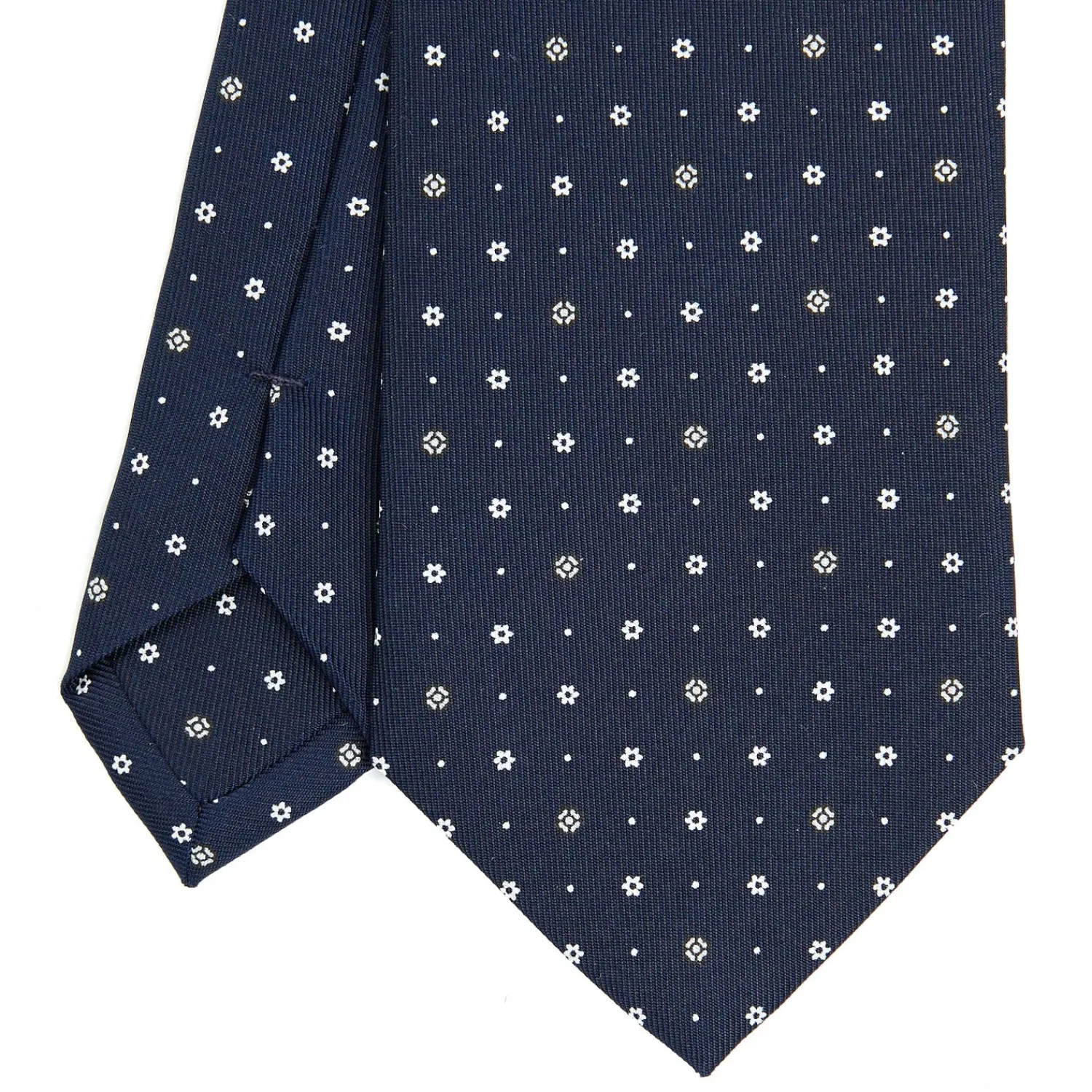 E.Marinella CRAVATTE|Cravatte In Seta Stampata|CRAVATTA SARTORIALE CLASSICA IN SETA BLU SCURO Microfantasia fiore