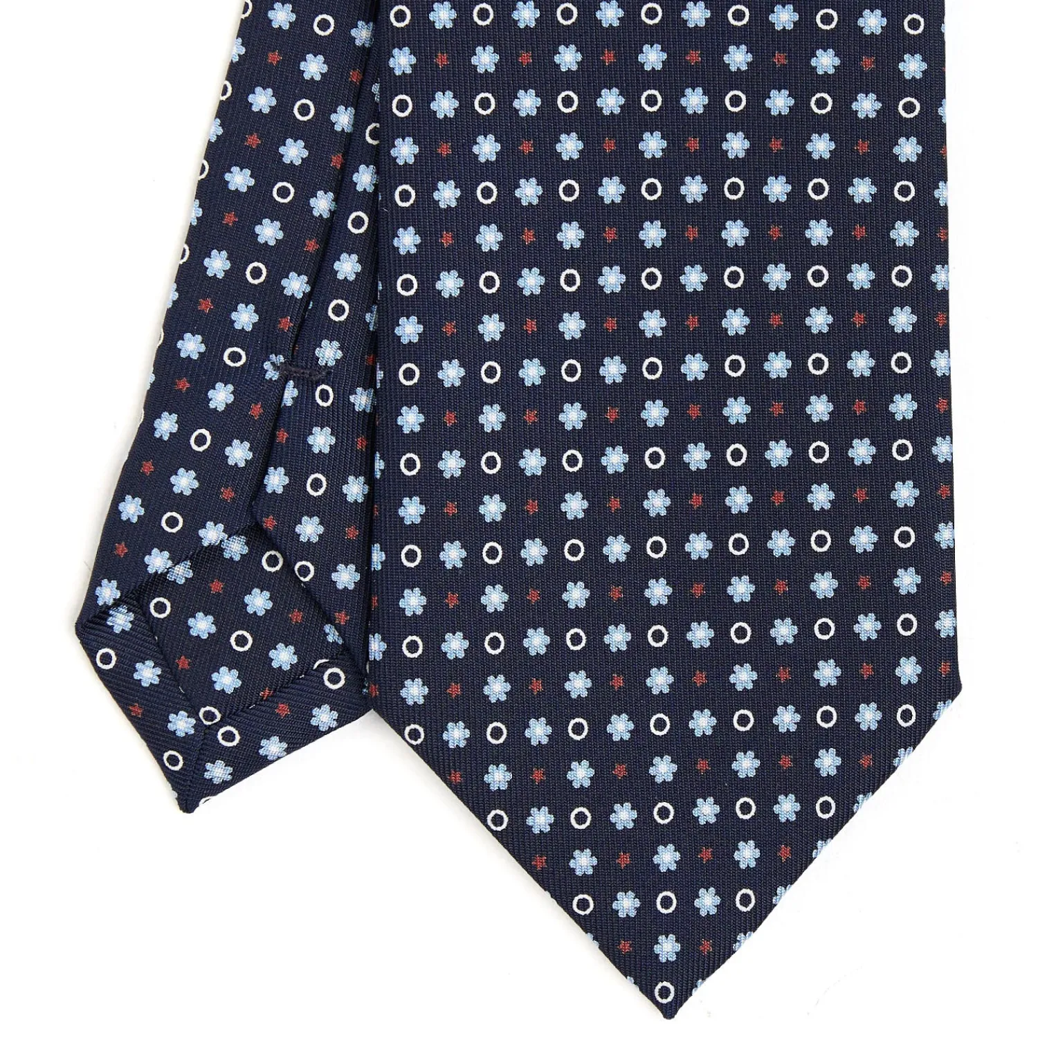 E.Marinella CRAVATTE|Cravatte In Seta Stampata|CRAVATTA SARTORIALE CLASSICA IN SETA BLU SCURO Microfantasia fiore