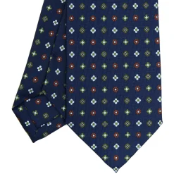 E.Marinella CRAVATTE|Cravatte In Seta Stampata|CRAVATTA SARTORIALE CLASSICA IN SETA BLU SCURO Microfantasia fiore