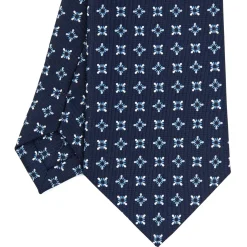 E.Marinella CRAVATTE|Cravatte In Seta Stampata|CRAVATTA SARTORIALE CLASSICA IN SETA BLU SCURO Microfantasia fiore