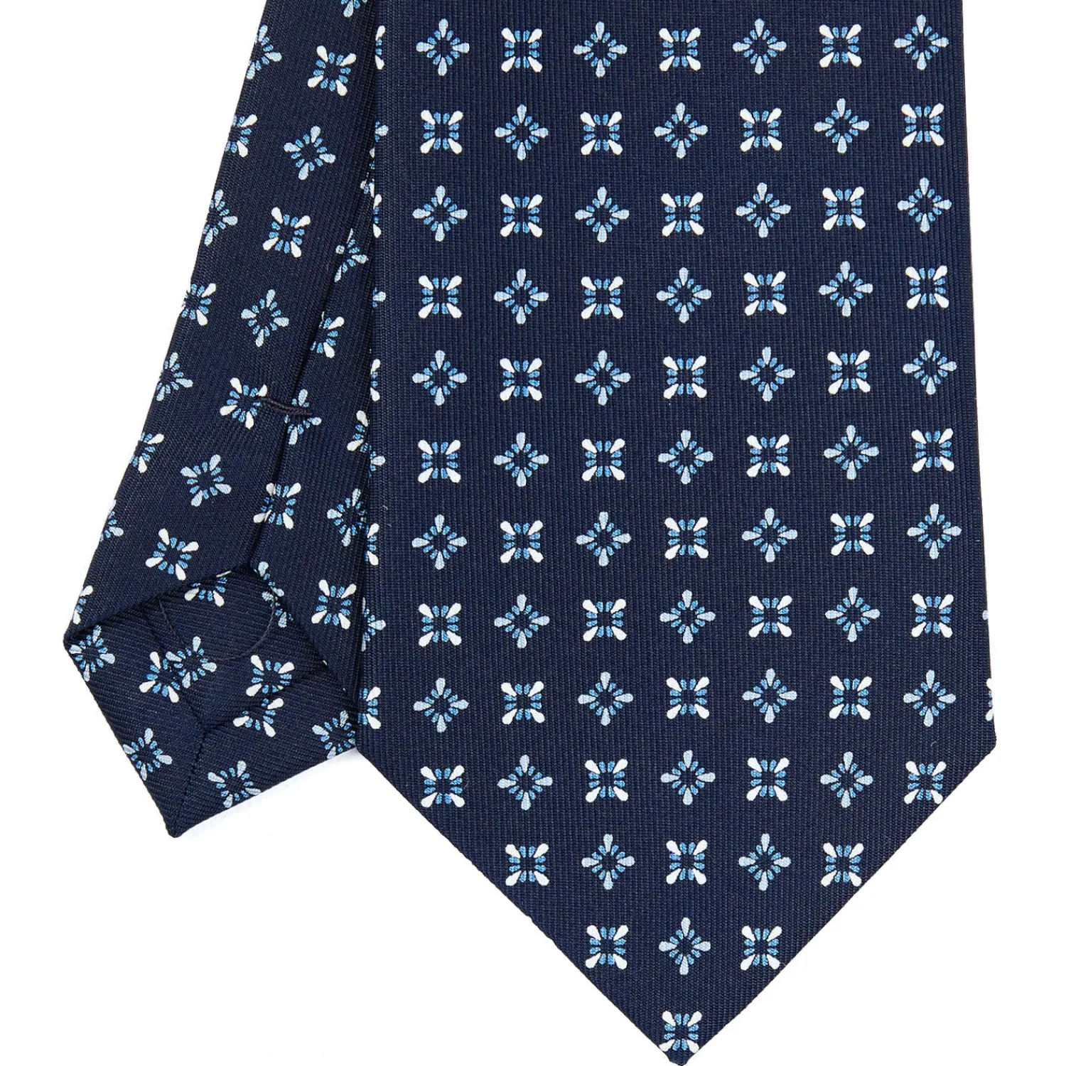 E.Marinella CRAVATTE|Cravatte In Seta Stampata|CRAVATTA SARTORIALE CLASSICA IN SETA BLU SCURO Microfantasia fiore