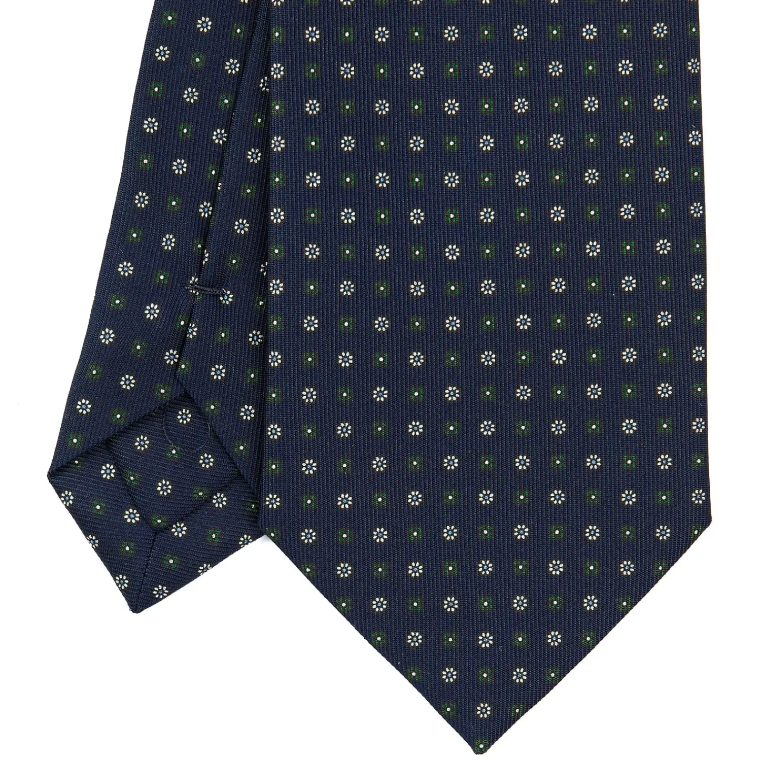 E.Marinella CRAVATTE|Cravatte In Seta Stampata|CRAVATTA SARTORIALE CLASSICA IN SETA BLU SCURO Microfantasia fiore