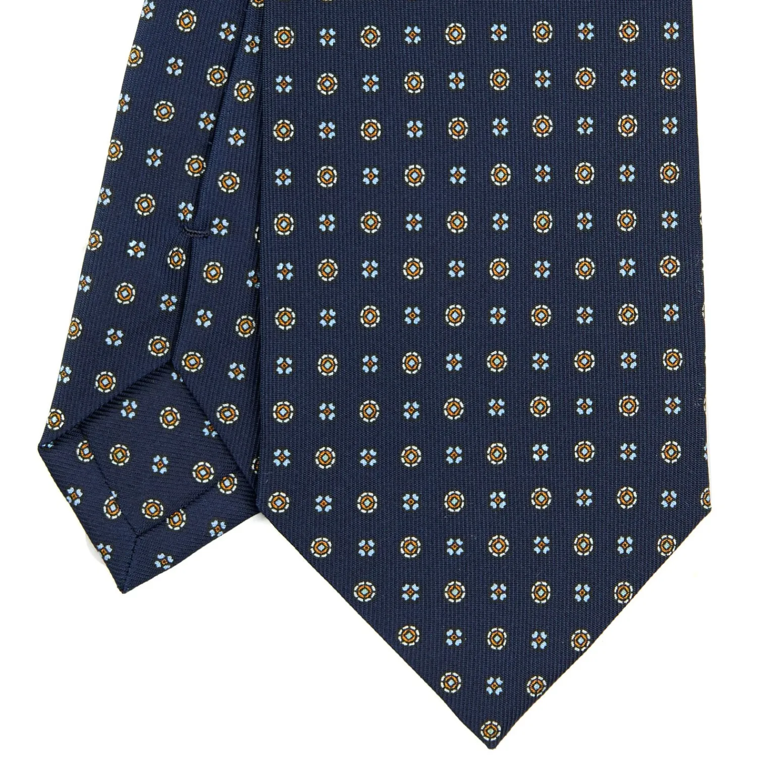 E.Marinella CRAVATTE|Cravatte In Seta Stampata|CRAVATTA SARTORIALE CLASSICA IN SETA BLU SCURO Microfantasia fiore