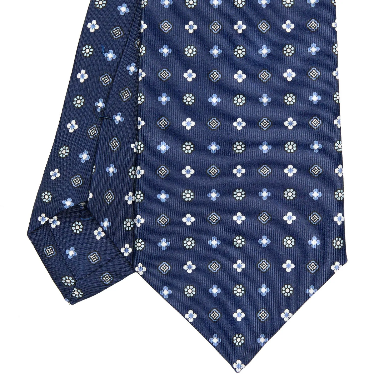 E.Marinella CRAVATTE|Cravatte In Seta Stampata|CRAVATTA SARTORIALE CLASSICA IN SETA BLU Microfantasia fiore