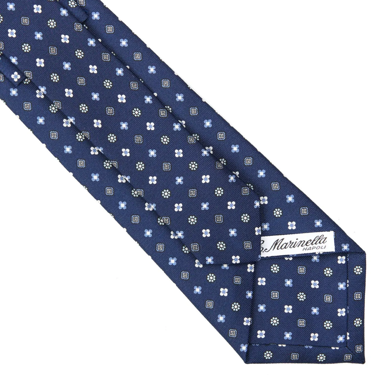 E.Marinella CRAVATTE|Cravatte In Seta Stampata|CRAVATTA SARTORIALE CLASSICA IN SETA BLU Microfantasia fiore