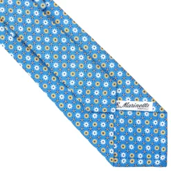 E.Marinella CRAVATTE|Cravatte In Seta Stampata|CRAVATTA SARTORIALE CLASSICA IN SETA AZZURRA Microfantasia fiore