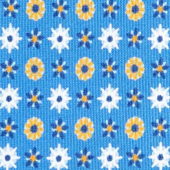 E.Marinella CRAVATTE|Cravatte In Seta Stampata|CRAVATTA SARTORIALE CLASSICA IN SETA AZZURRA Microfantasia fiore