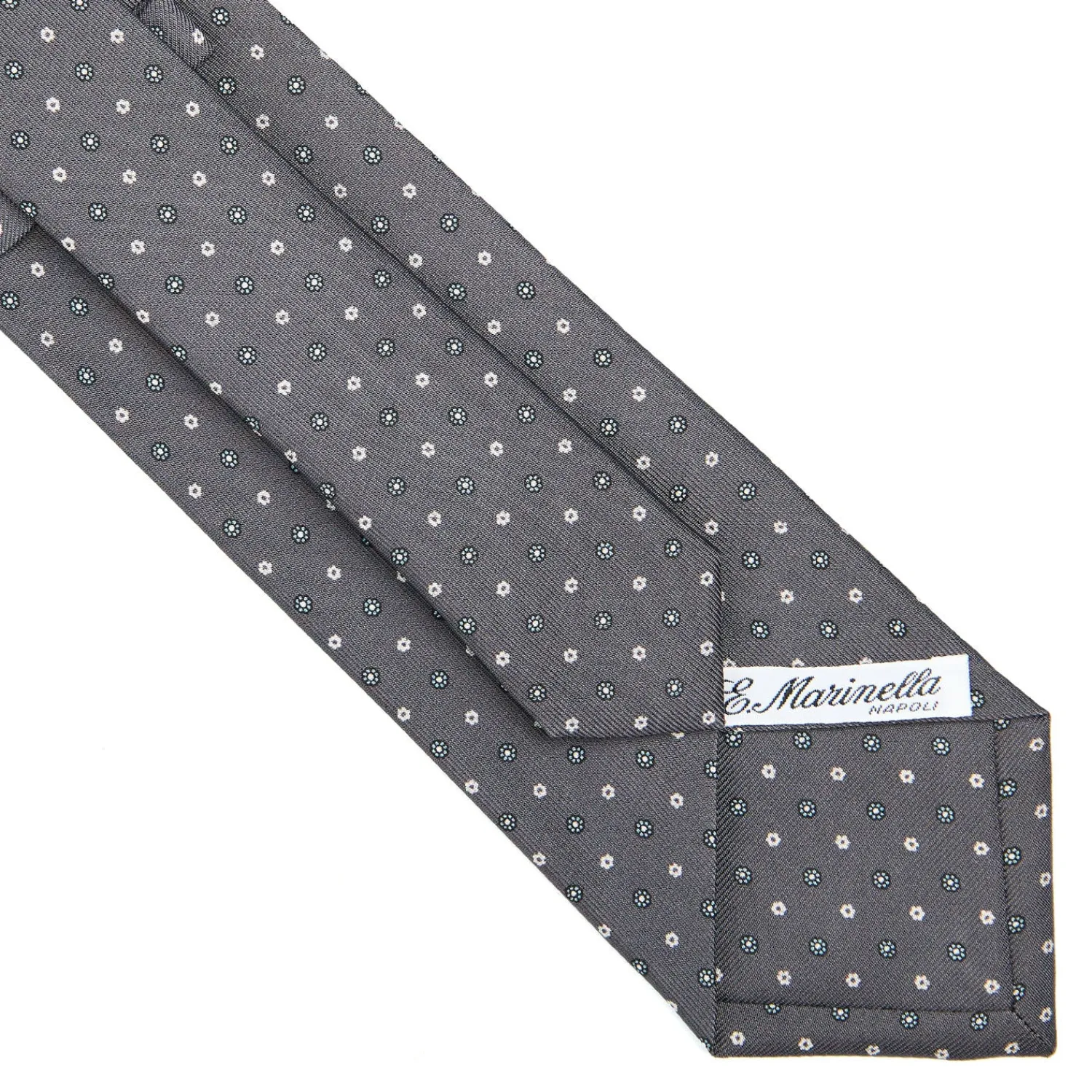 E.Marinella CRAVATTE|Cravatte In Seta Stampata|CRAVATTA SARTORIALE CLASSICA IN SETA GRIGIO SCURO Microfantasia fiore