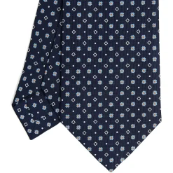 E.Marinella CRAVATTE|Cravatte In Seta Stampata|CRAVATTA SARTORIALE CLASSICA IN SETA BLU SCURO Microfantasia fiore