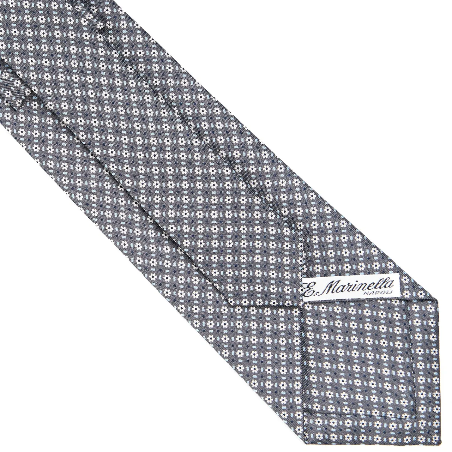 E.Marinella CRAVATTE|Cravatte In Seta Stampata|CRAVATTA SARTORIALE CLASSICA IN SETA GRIGIO SCURO Microfantasia fiore