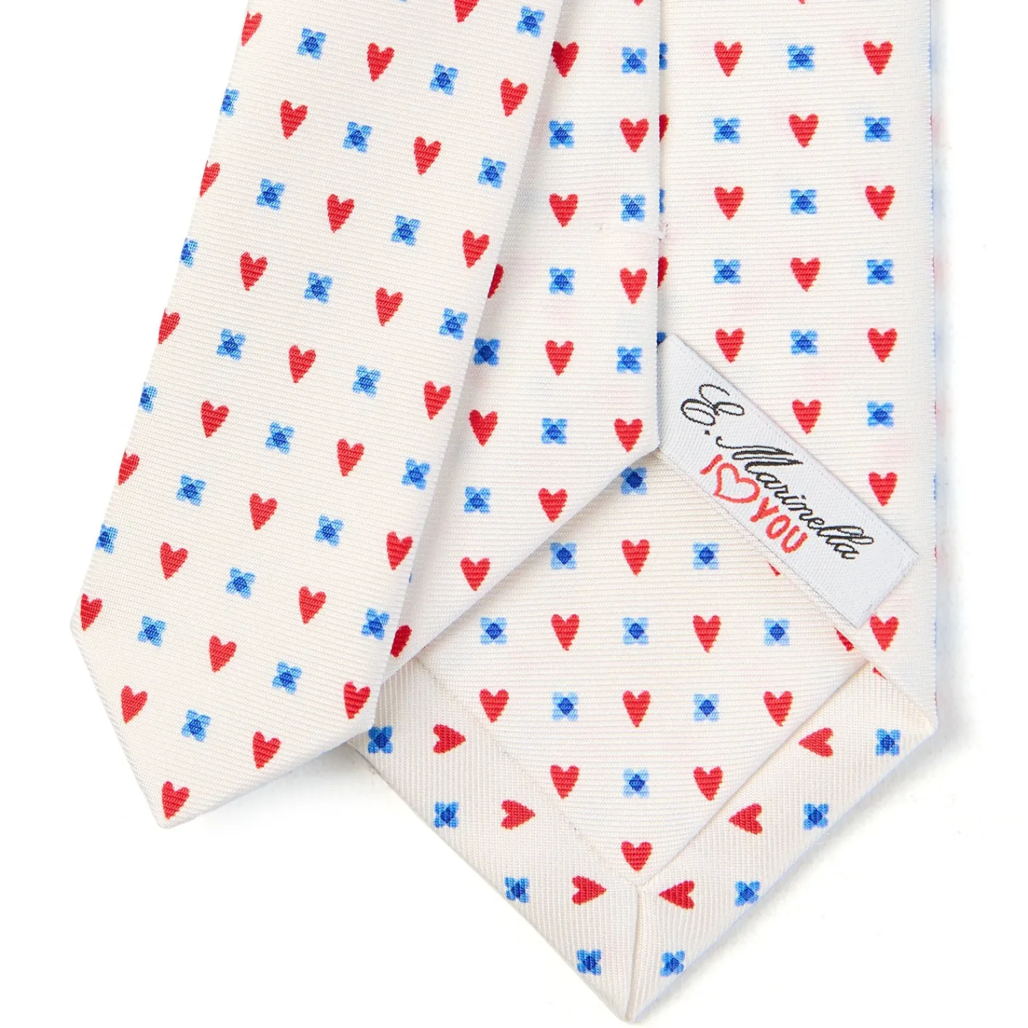 E.Marinella CRAVATTE|Cravatte In Seta Stampata|CRAVATTA SARTORIALE CLASSICA IN SETA BIANCA Collezione san valentino