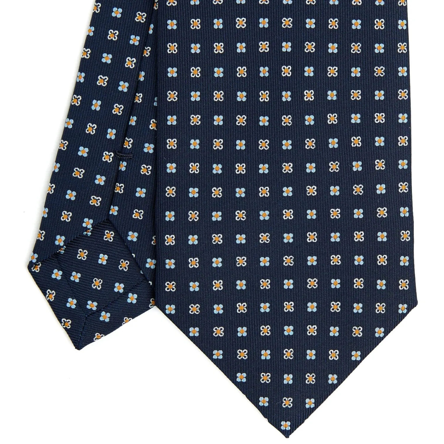 E.Marinella CRAVATTE|Cravatte In Seta Stampata|CRAVATTA SARTORIALE CLASSICA IN SETA BLU SCURO Microfantasia fiore