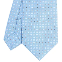 E.Marinella CRAVATTE|Cravatte In Seta Stampata|CRAVATTA SARTORIALE CLASSICA IN SETA AZZURRA Microfantasia fiore