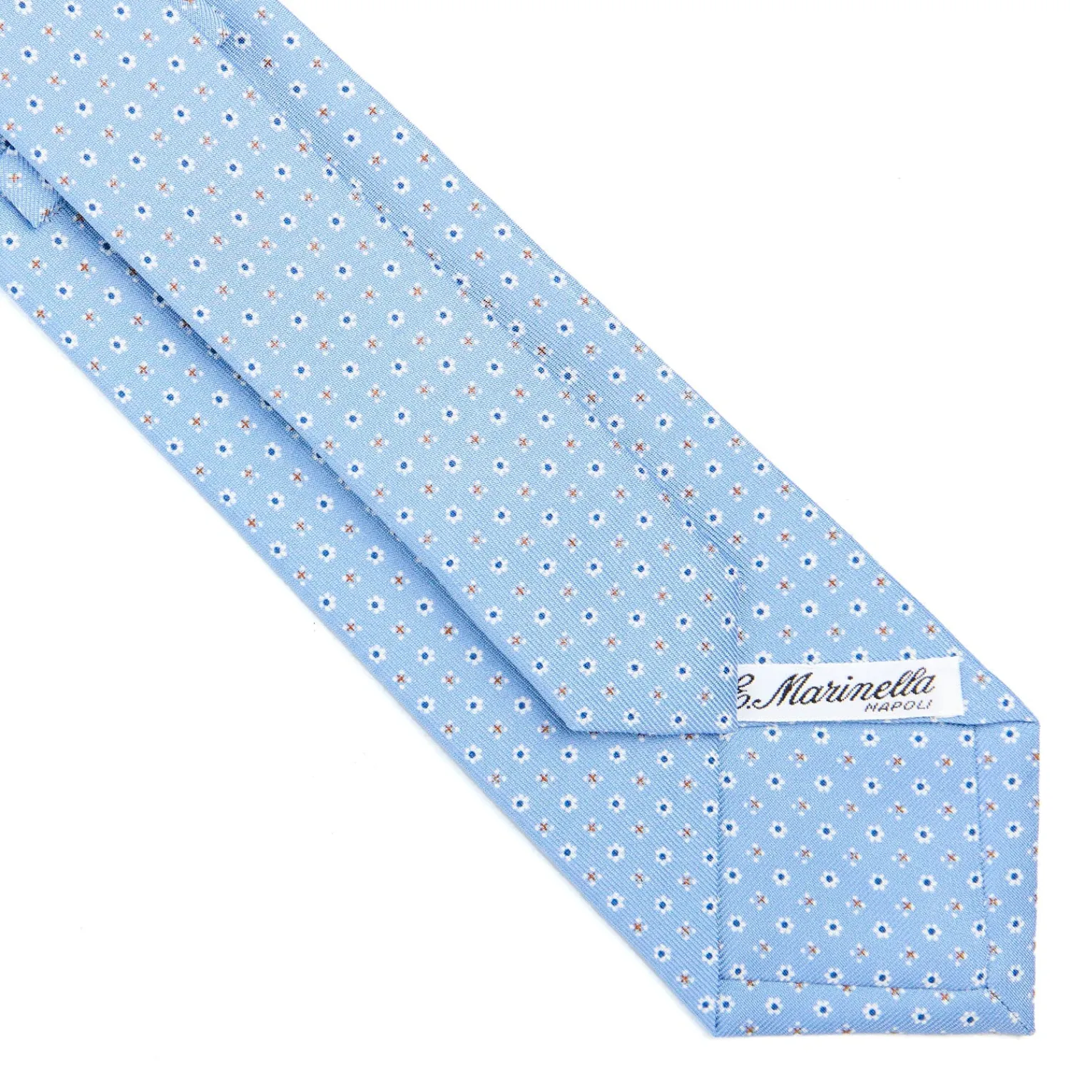 E.Marinella CRAVATTE|Cravatte In Seta Stampata|CRAVATTA SARTORIALE CLASSICA IN SETA AZZURRA Microfantasia fiore