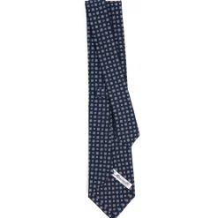 E.Marinella CRAVATTE|Cravatte In Seta Stampata|CRAVATTA SARTORIALE CLASSICA IN SETA BLU SCURO Microfantasia fiore