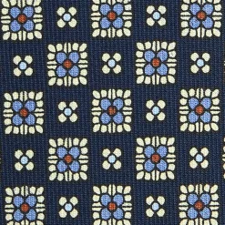 E.Marinella CRAVATTE|Cravatte In Seta Stampata|CRAVATTA SARTORIALE CLASSICA IN SETA BLU SCURO Microfantasia fiore