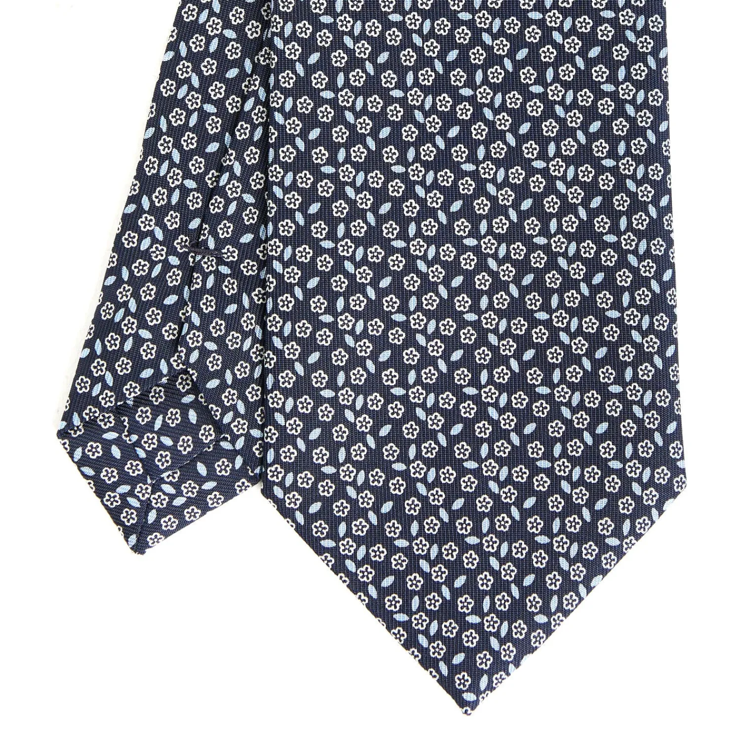 E.Marinella CRAVATTE|Cravatte In Seta Stampata|CRAVATTA SARTORIALE CLASSICA IN SETA BLU SCURO Microfantasia fiore