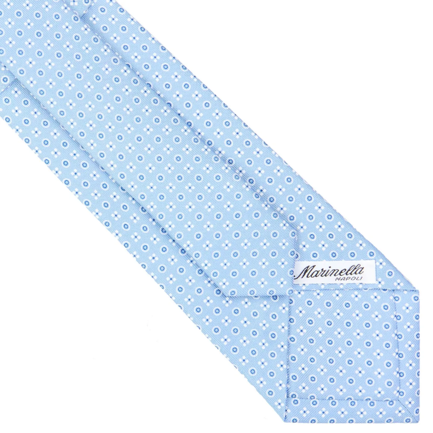 E.Marinella CRAVATTE|Cravatte In Seta Stampata|CRAVATTA SARTORIALE CLASSICA IN SETA AZZURRA Microfantasia fiore