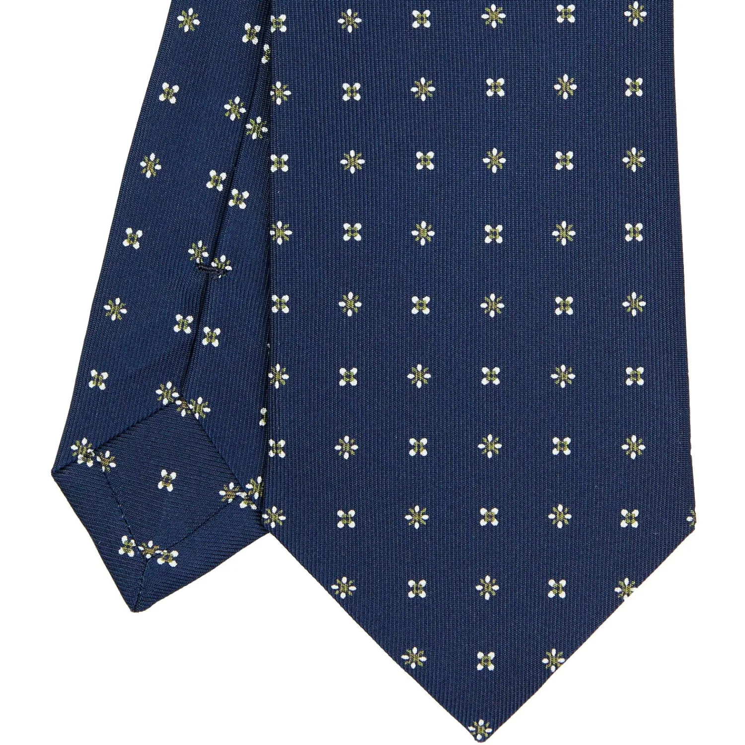 E.Marinella CRAVATTE|Cravatte In Seta Stampata|CRAVATTA SARTORIALE CLASSICA IN SETA BLU SCURO Microfantasia fiore