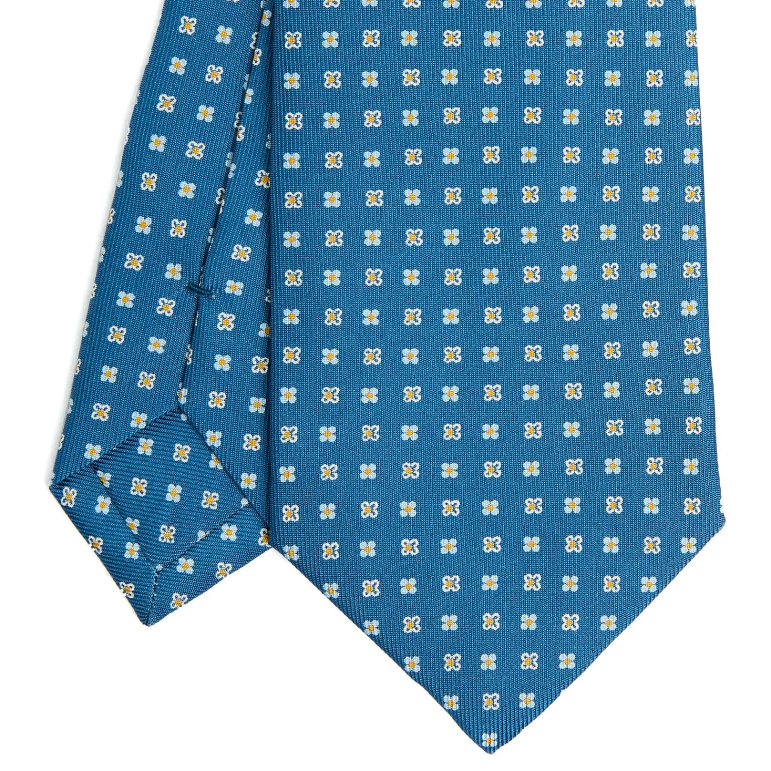 E.Marinella CRAVATTE|Cravatte In Seta Stampata|CRAVATTA SARTORIALE CLASSICA IN SETA BLU MEDIO Microfantasia fiore