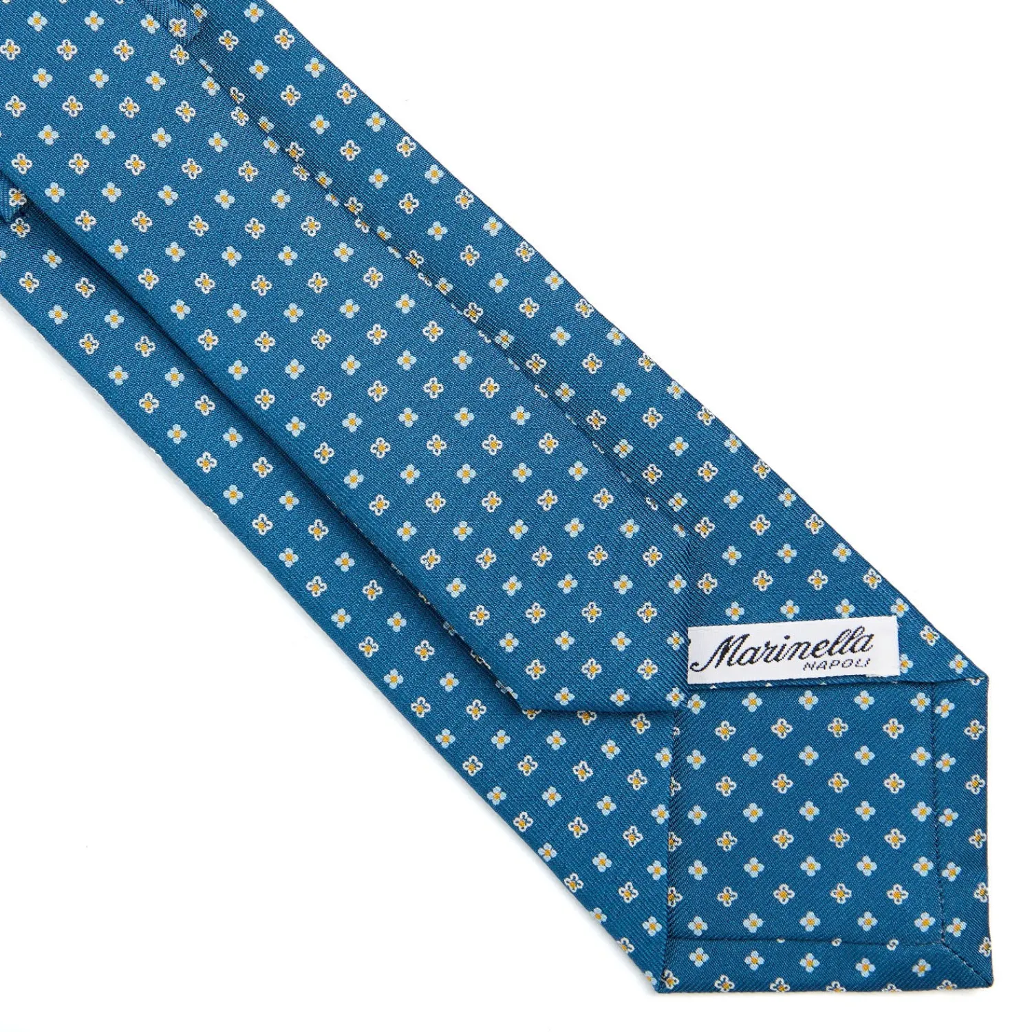 E.Marinella CRAVATTE|Cravatte In Seta Stampata|CRAVATTA SARTORIALE CLASSICA IN SETA BLU MEDIO Microfantasia fiore