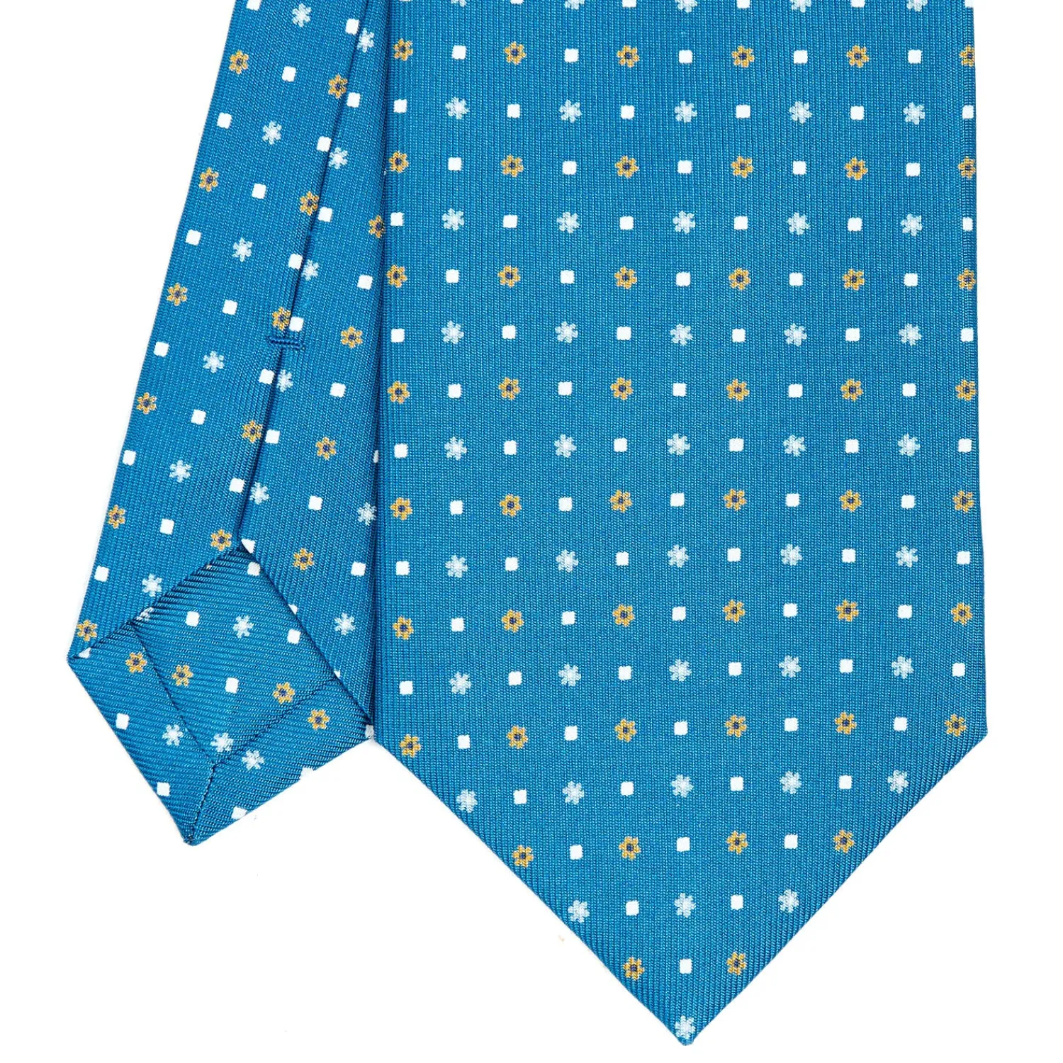 E.Marinella CRAVATTE|Cravatte In Seta Stampata|CRAVATTA SARTORIALE CLASSICA IN SETA BLU MEDIO Microfantasia fiore
