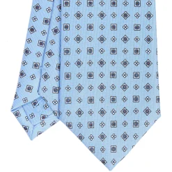 E.Marinella CRAVATTE|Cravatte In Seta Stampata|CRAVATTA SARTORIALE CLASSICA IN SETA AZZURRA Microfantasia fiore