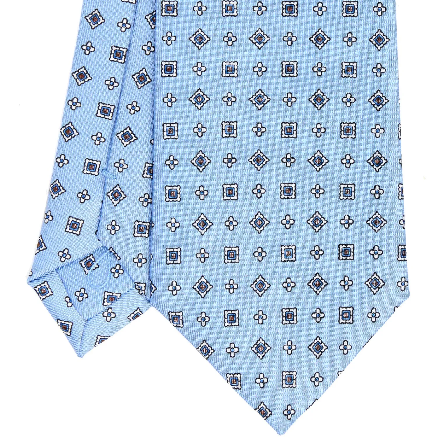 E.Marinella CRAVATTE|Cravatte In Seta Stampata|CRAVATTA SARTORIALE CLASSICA IN SETA AZZURRA Microfantasia fiore