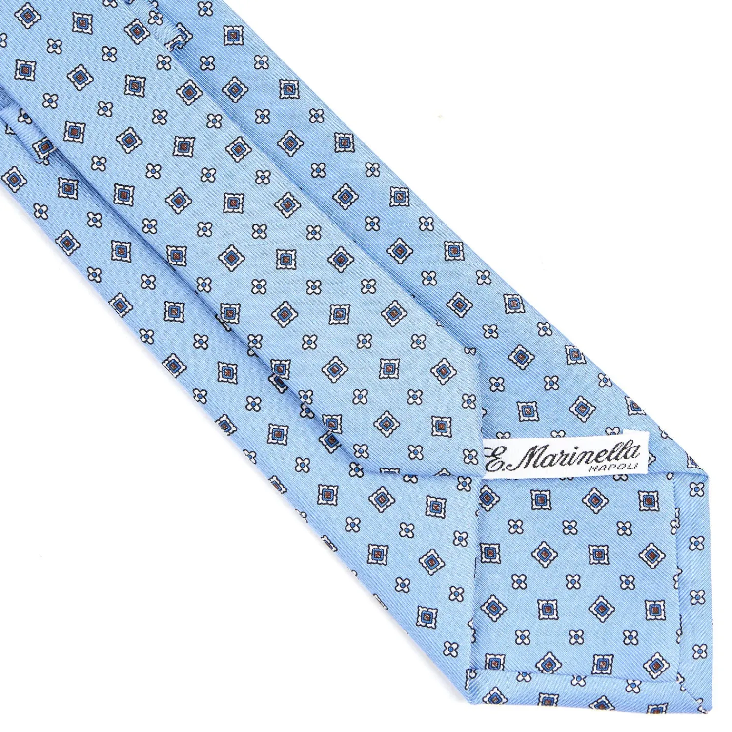 E.Marinella CRAVATTE|Cravatte In Seta Stampata|CRAVATTA SARTORIALE CLASSICA IN SETA AZZURRA Microfantasia fiore