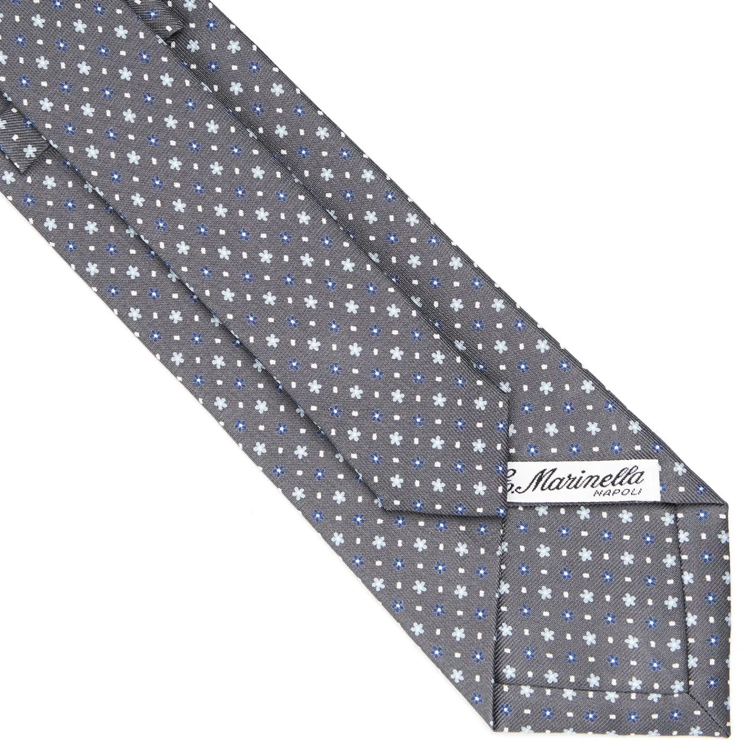 E.Marinella CRAVATTE|CRAVATTA SARTORIALE CLASSICA IN SETA GRIGIO SCURO Microfantasia fiore