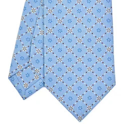 E.Marinella CRAVATTE|Cravatte In Seta Stampata|CRAVATTA SARTORIALE CLASSICA IN SETA AZZURRA Microfantasia fiore