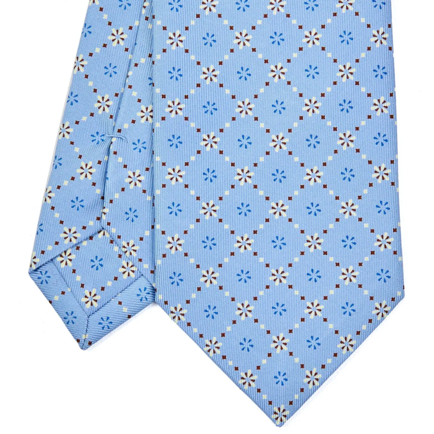 E.Marinella CRAVATTE|Cravatte In Seta Stampata|CRAVATTA SARTORIALE CLASSICA IN SETA AZZURRA Microfantasia fiore