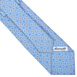 E.Marinella CRAVATTE|Cravatte In Seta Stampata|CRAVATTA SARTORIALE CLASSICA IN SETA AZZURRA Microfantasia fiore