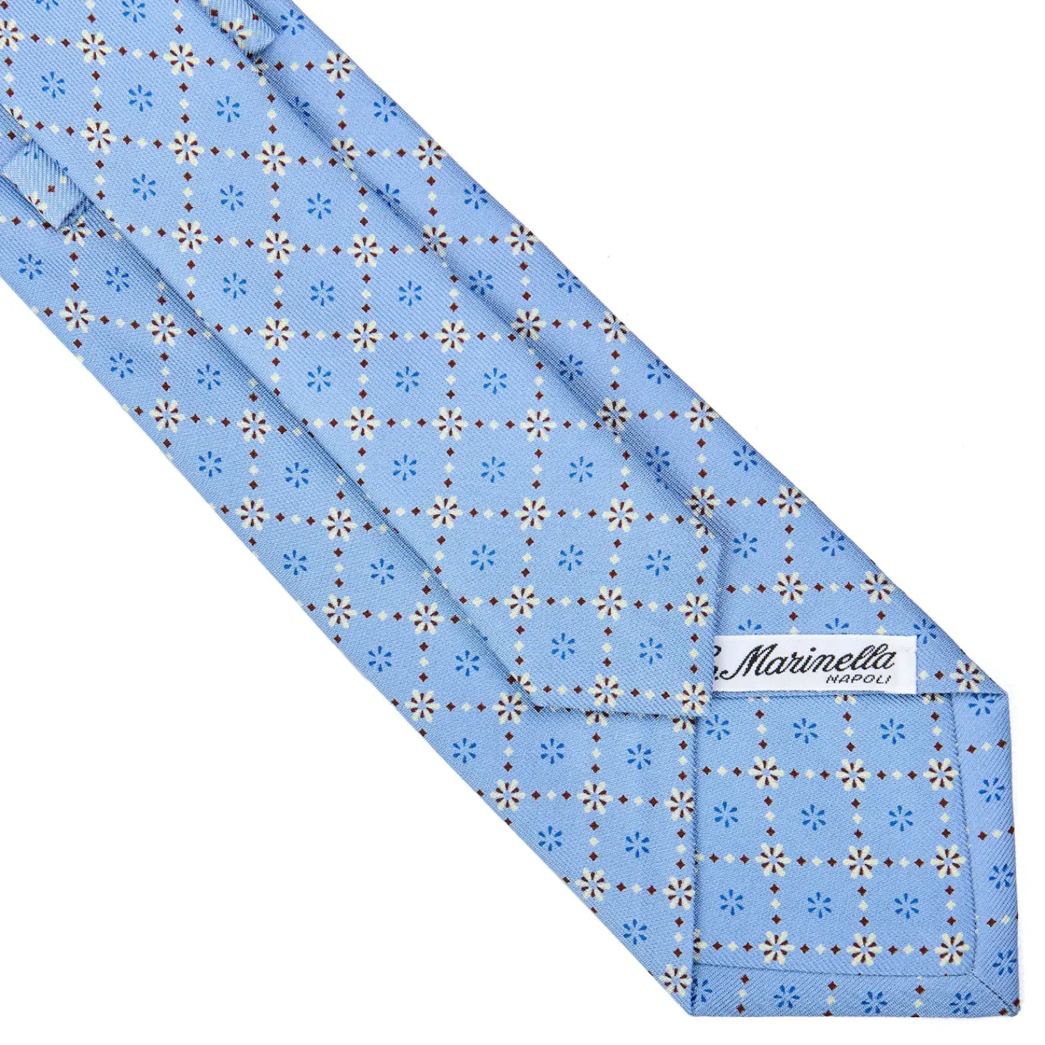 E.Marinella CRAVATTE|Cravatte In Seta Stampata|CRAVATTA SARTORIALE CLASSICA IN SETA AZZURRA Microfantasia fiore