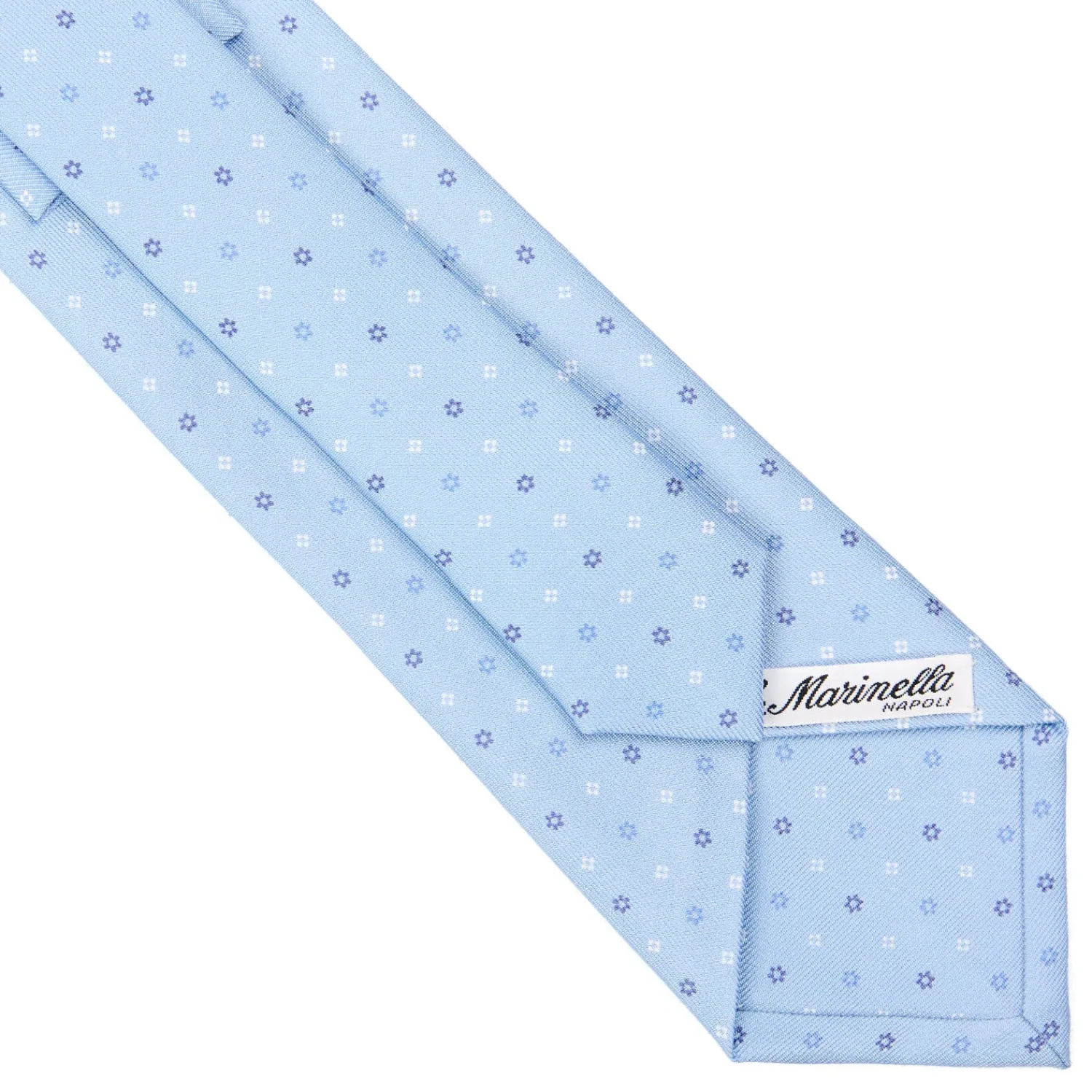 E.Marinella CRAVATTE|Cravatte In Seta Stampata|CRAVATTA SARTORIALE CLASSICA IN SETA AZZURRA Microfantasia fiore