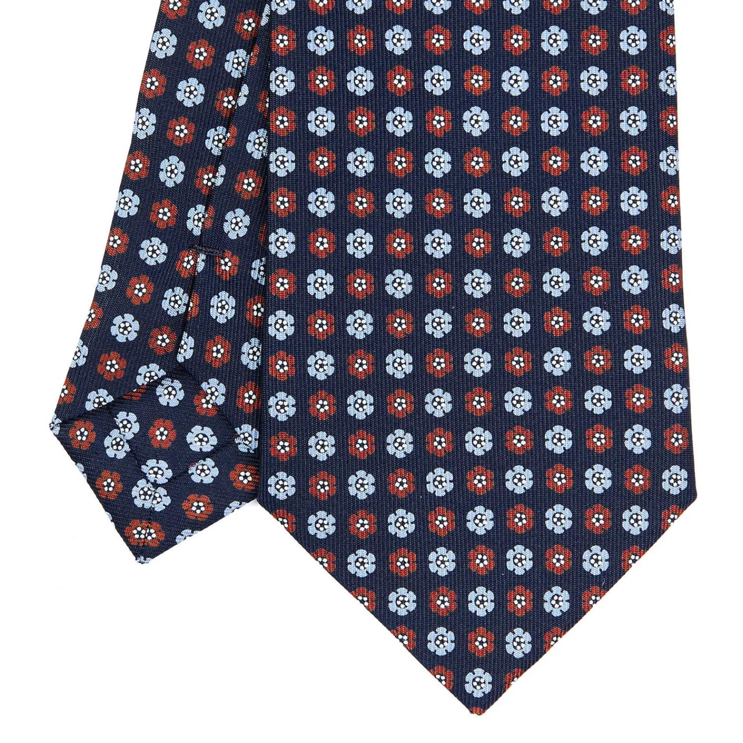 E.Marinella CRAVATTE|Cravatte In Seta Stampata|CRAVATTA SARTORIALE CLASSICA IN SETA BLU SCURO Microfantasia fiore
