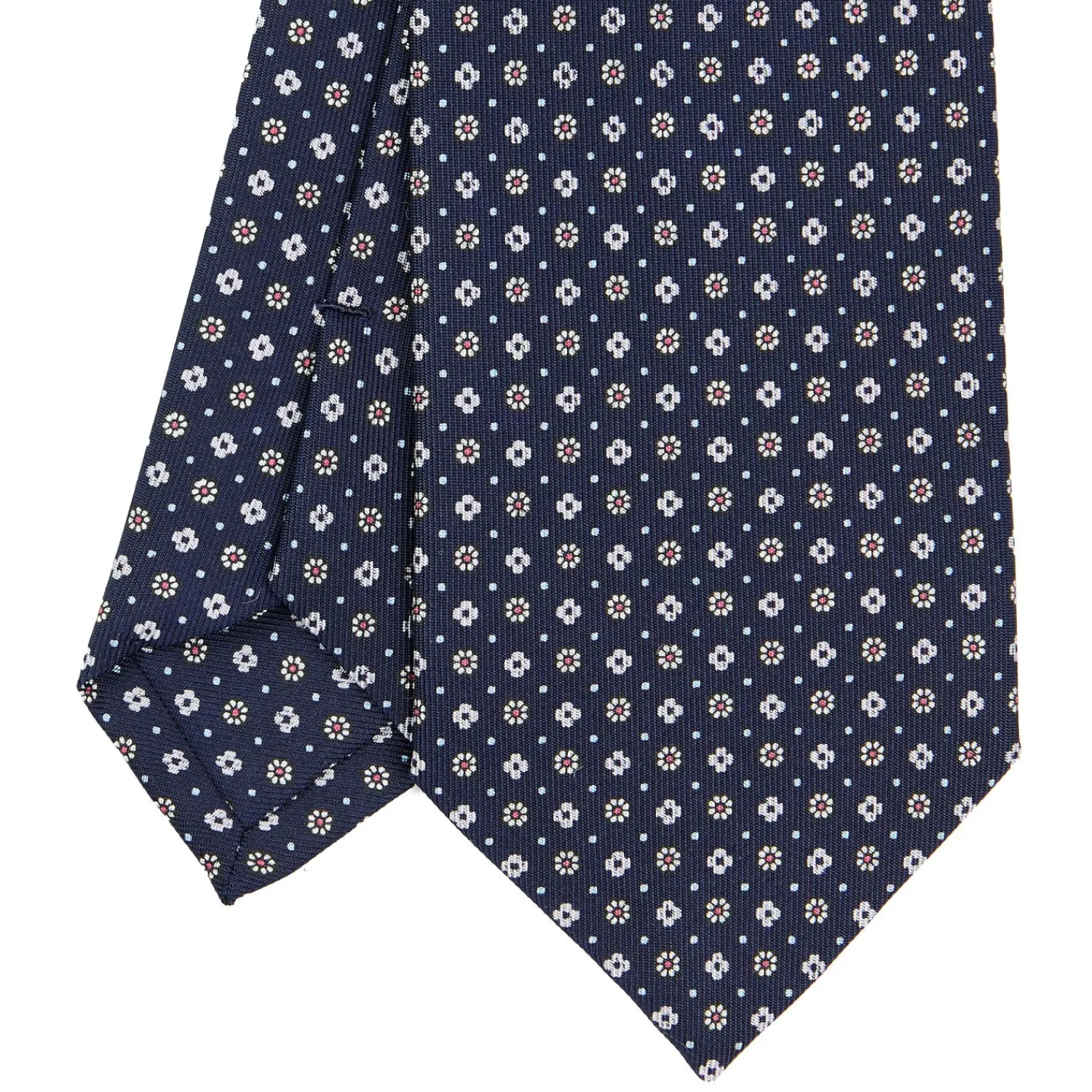 E.Marinella CRAVATTE|Cravatte In Seta Stampata|CRAVATTA SARTORIALE CLASSICA IN SETA BLU SCURO Microfantasia fiore