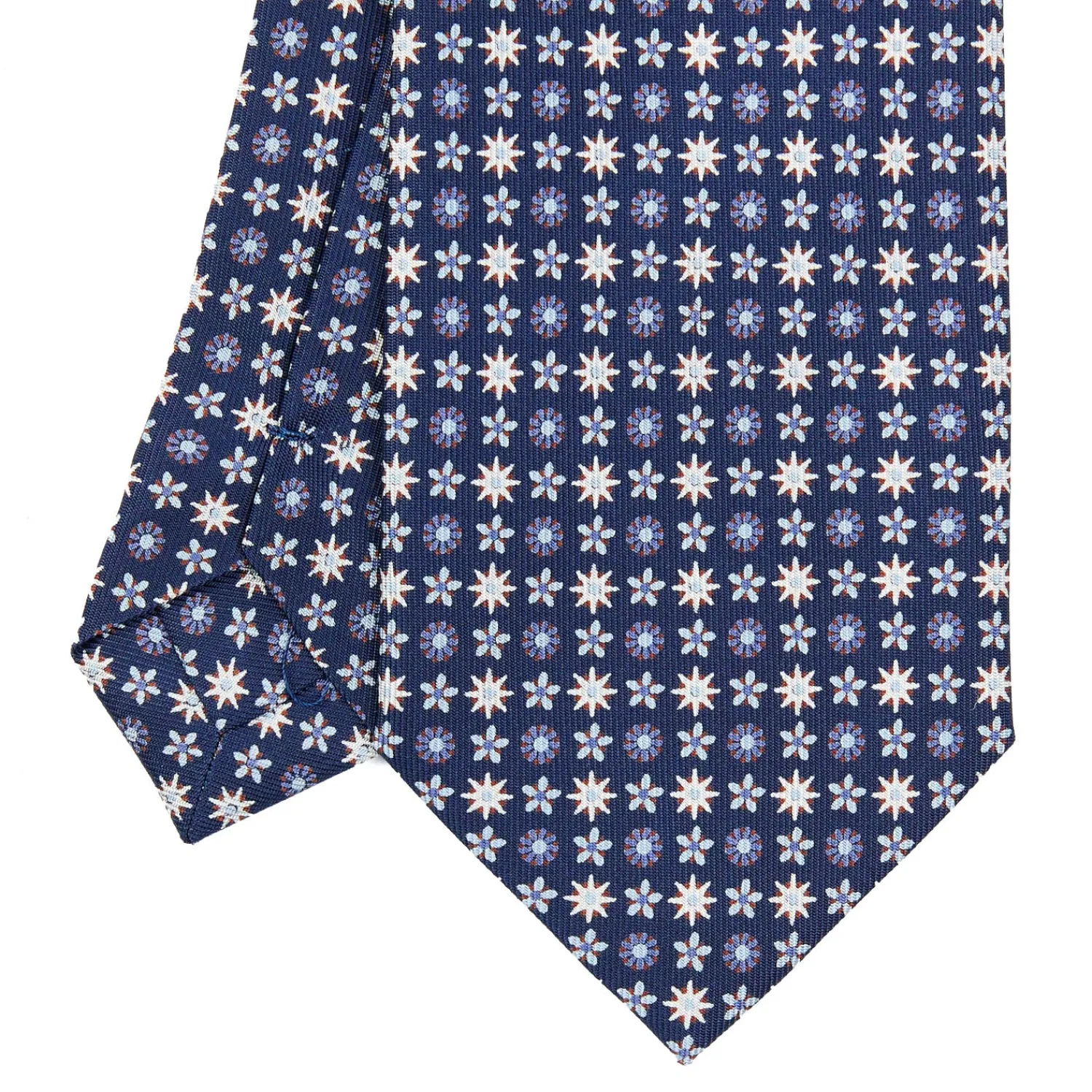 E.Marinella CRAVATTE|Cravatte In Seta Stampata|CRAVATTA SARTORIALE CLASSICA IN SETA BLU SCURO Microfantasia fiore