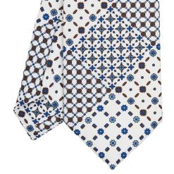E.Marinella CRAVATTE|Cravatte In Seta Stampata|CRAVATTA SARTORIALE CLASSICA IN SETA BIANCA Patchwork