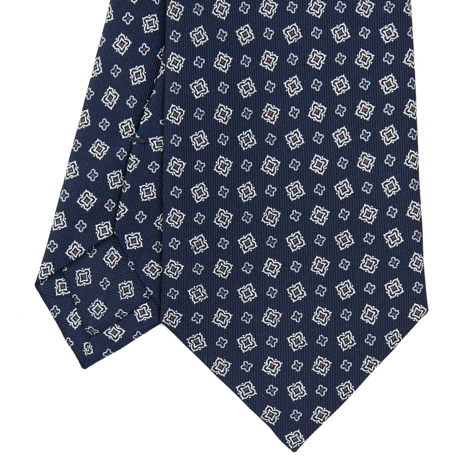 E.Marinella CRAVATTE|Cravatte In Seta Stampata|CRAVATTA SARTORIALE CLASSICA IN SETA BLU SCURO Microfantasia fiore