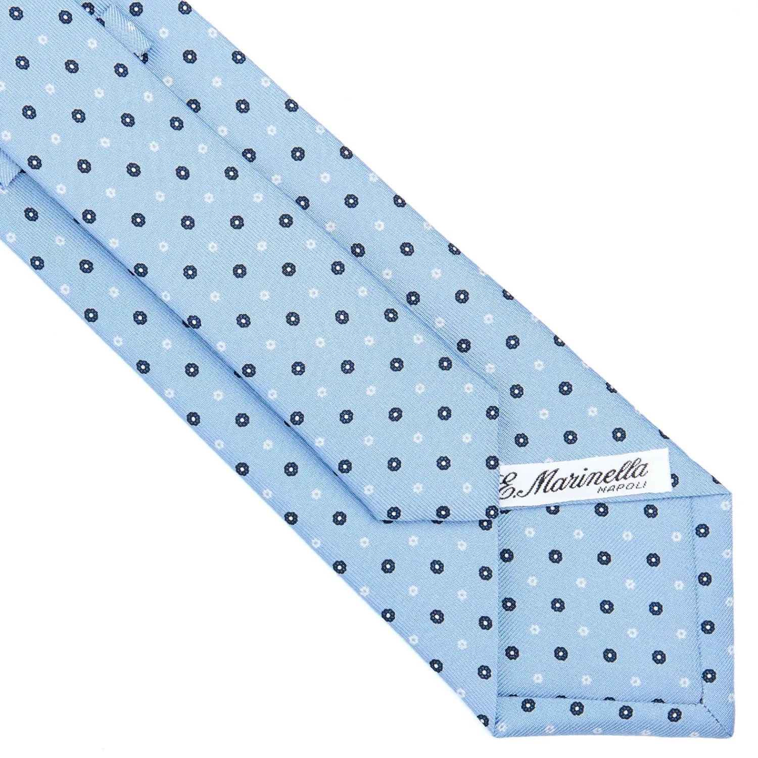 E.Marinella CRAVATTE|Cravatte In Seta Stampata|CRAVATTA SARTORIALE CLASSICA IN SETA AZZURRO Microfantasia fiore