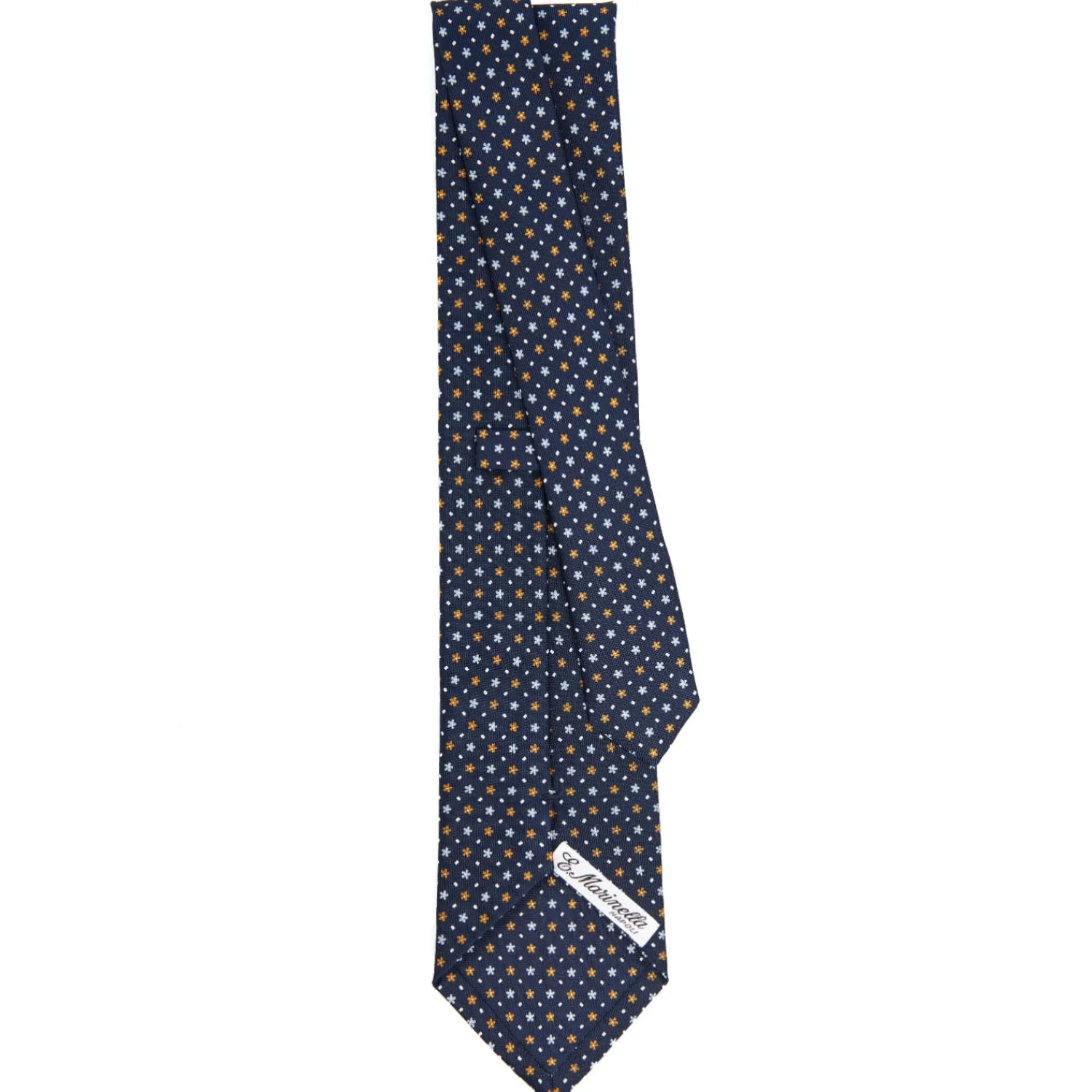 E.Marinella CRAVATTE|Cravatte In Seta Stampata|CRAVATTA SARTORIALE CLASSICA IN SETA BLU SCURO Microfantasia fiore