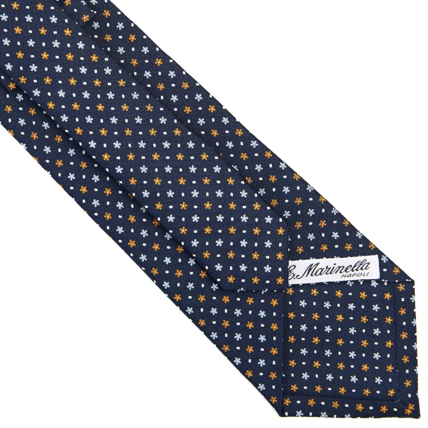 E.Marinella CRAVATTE|Cravatte In Seta Stampata|CRAVATTA SARTORIALE CLASSICA IN SETA BLU SCURO Microfantasia fiore