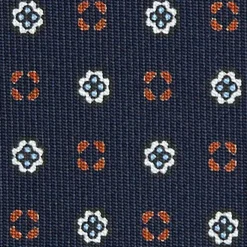 E.Marinella CRAVATTE|Cravatte In Seta Stampata|CRAVATTA SARTORIALE CLASSICA IN SETA BLU SCURO Microfantasia fiore