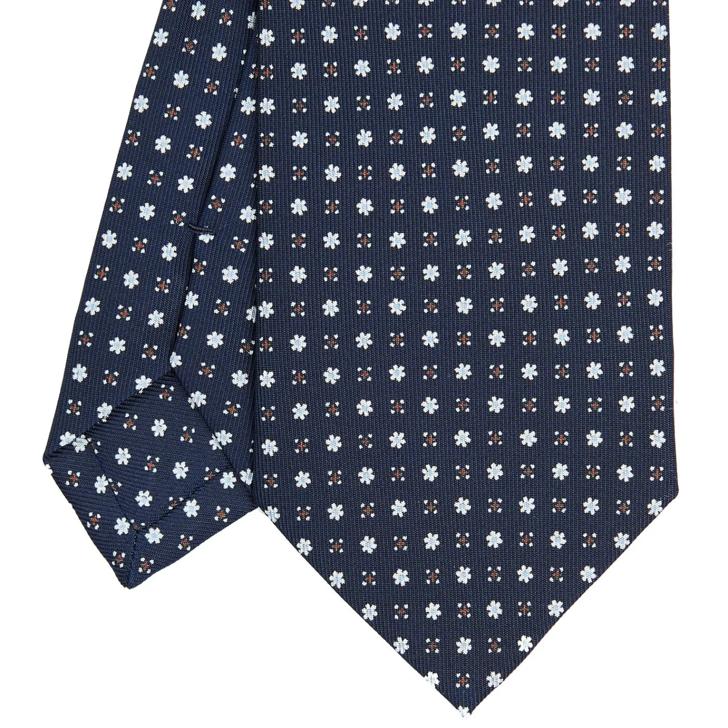 E.Marinella CRAVATTE|Cravatte In Seta Stampata|CRAVATTA SARTORIALE CLASSICA IN SETA BLU SCURO Microfantasia fiore